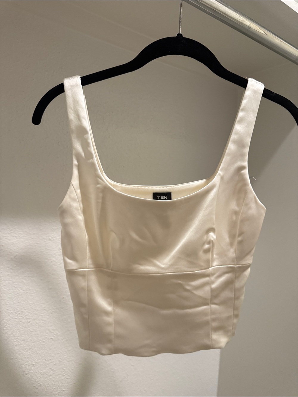 Aritzia TEN Off-white Satin Square-Neck Crop Tank